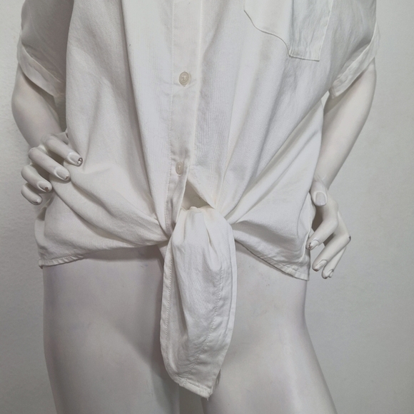 Madewell White Preppy Coquette Short Sleeve Tie Front Button Down Shirt Size M - Picture 4 of 13
